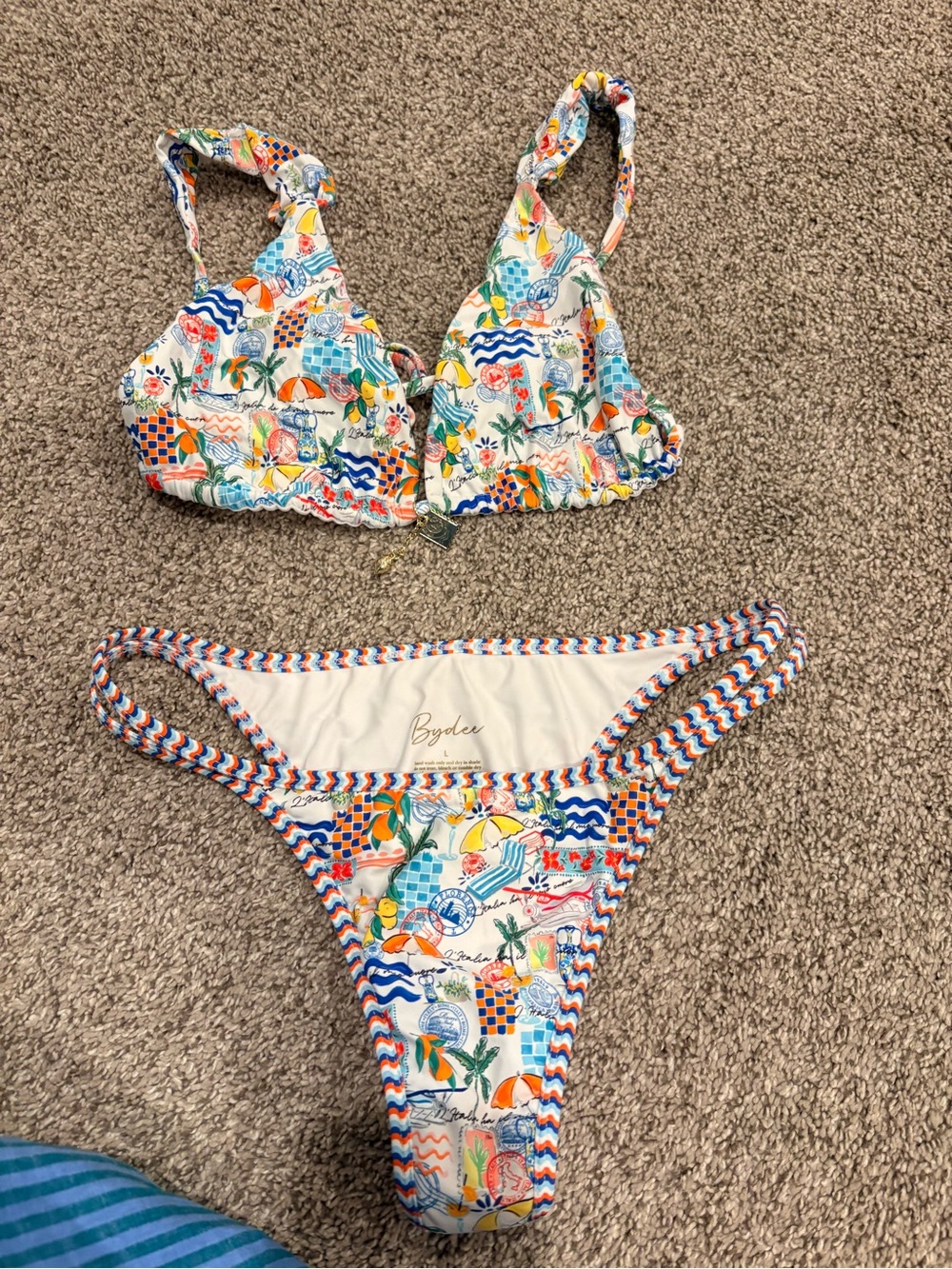 Bydee Printed Two-Piece Bikini Set in White with Multicolor Tropical Print